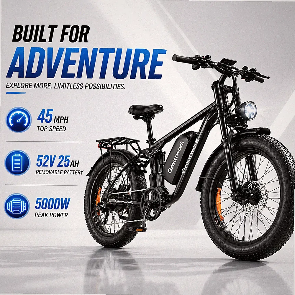 5000W Dual Motor Electric Bike For Adult 45MPH 52V/25Ah Mountain Full Suspension