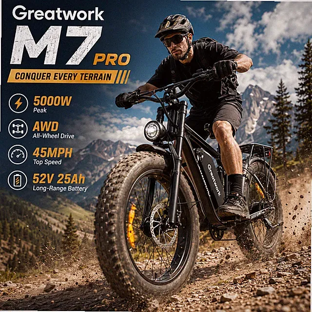 Electric Dirt Bike 24" Fat Tire 52V Battery Hydraulic Brakes 100Miles Long Range