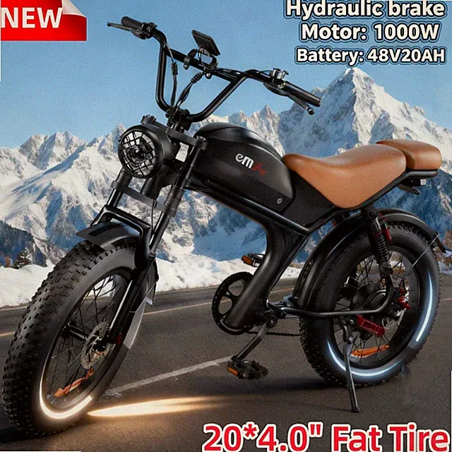 Electric Motorcycle 1000W 48V/20Ah Off-road Mountain Bicycle Fat Tire E bike US